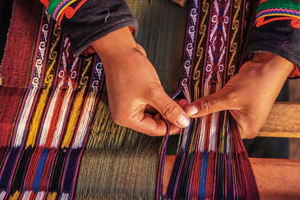 weaving colorful textile