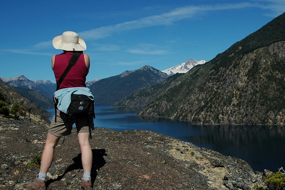 hiker standing in landscape