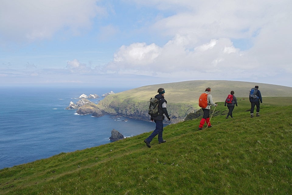 hikers in the Orkney islands